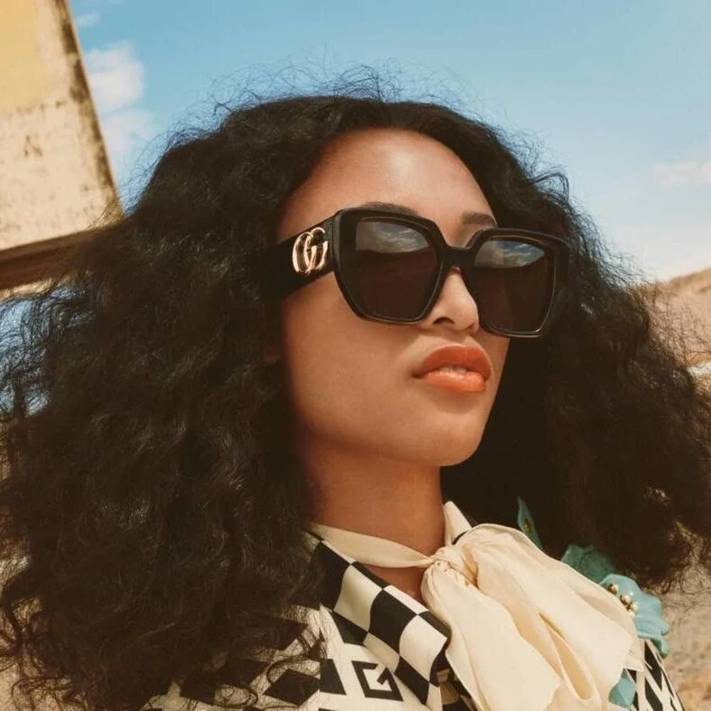 Gucci Sunglasses GG0956S 003 Black Gold Grey Square Woman AUTHENTIC - Picture 6 of 8